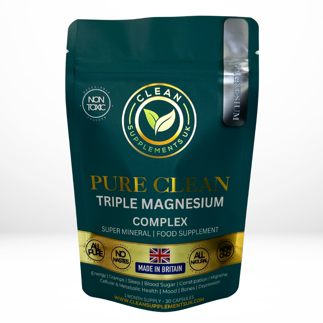 Triple Magnesium Capsules in Eco Pouch – Glycinate, Citrate, Malate for Sleep, Calm & Recovery – Clean Supplements UK